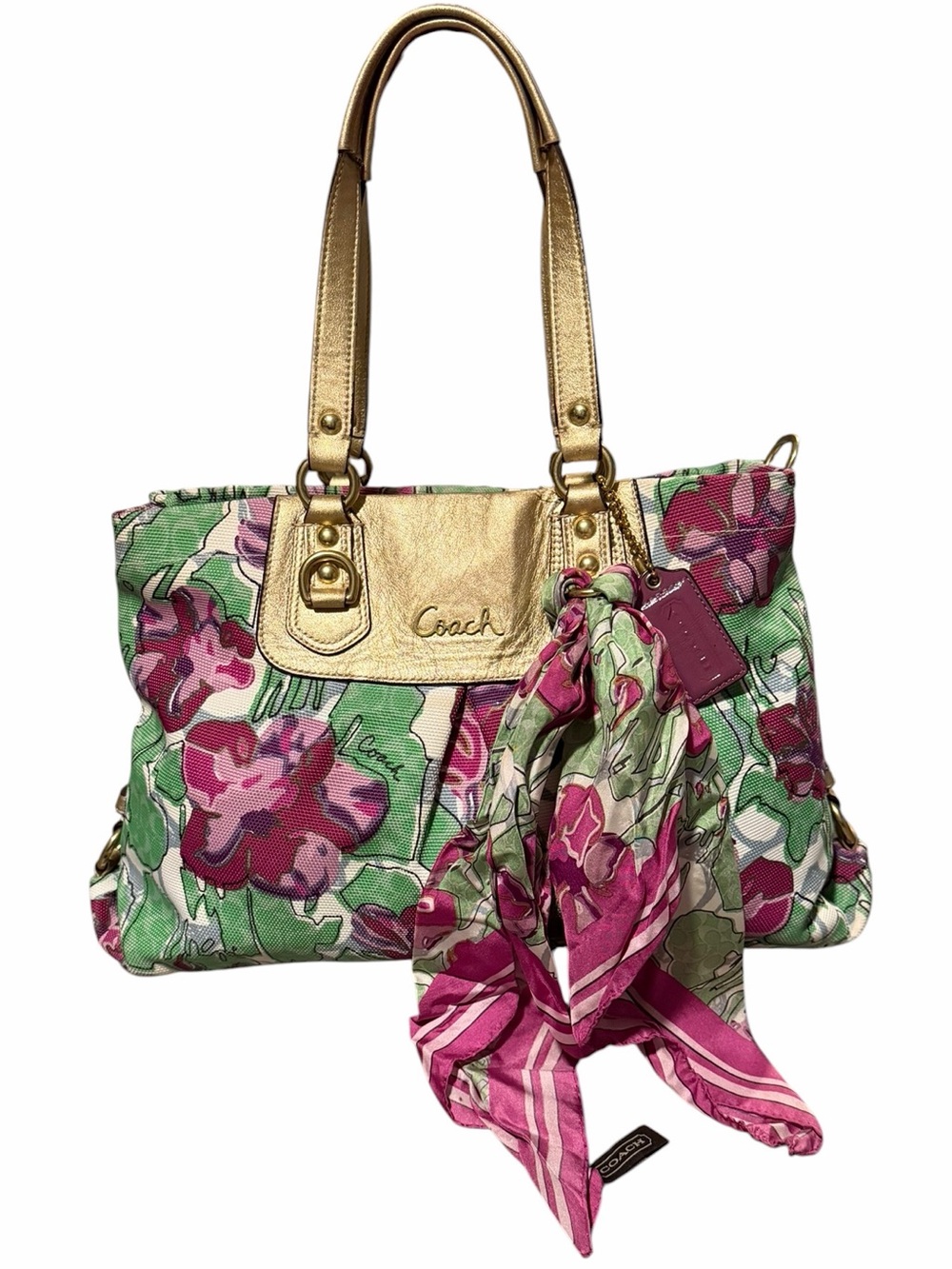 Coach Ashley Floral Iris Satchel W/ Matching Scarf